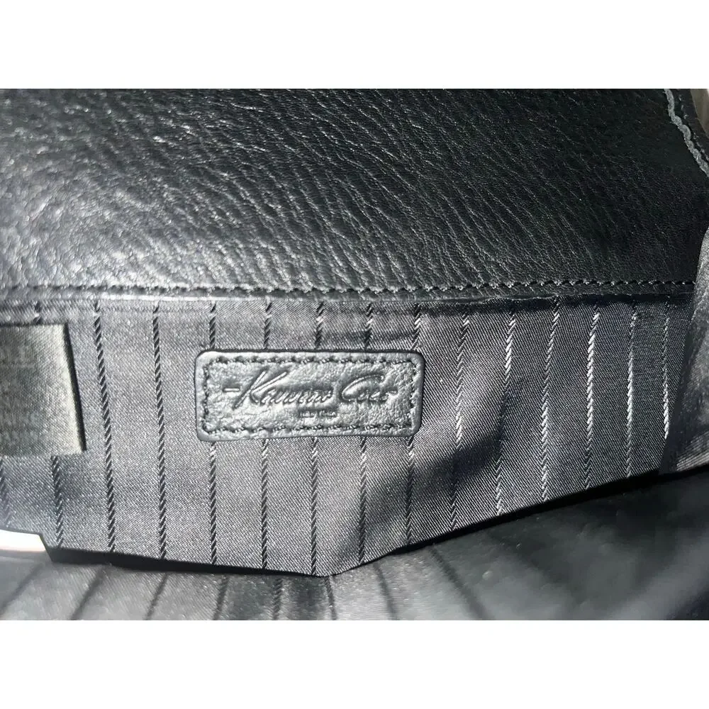 Kenneth Cole Vintage Crossbody Bag Black Leather Pocket Organizer Work Career